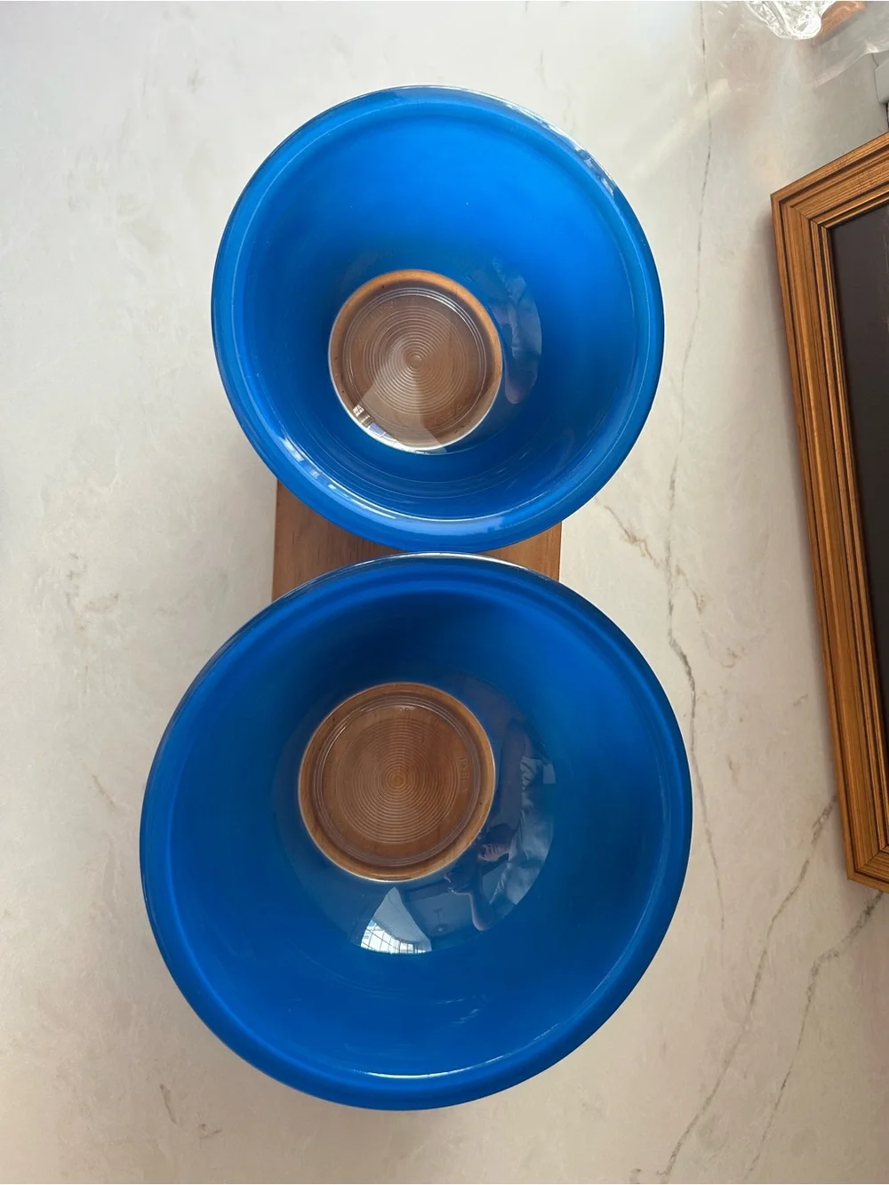 Vintage PYREX Blue Clear Bottom Mixing Bowls 322 323 Set of 2